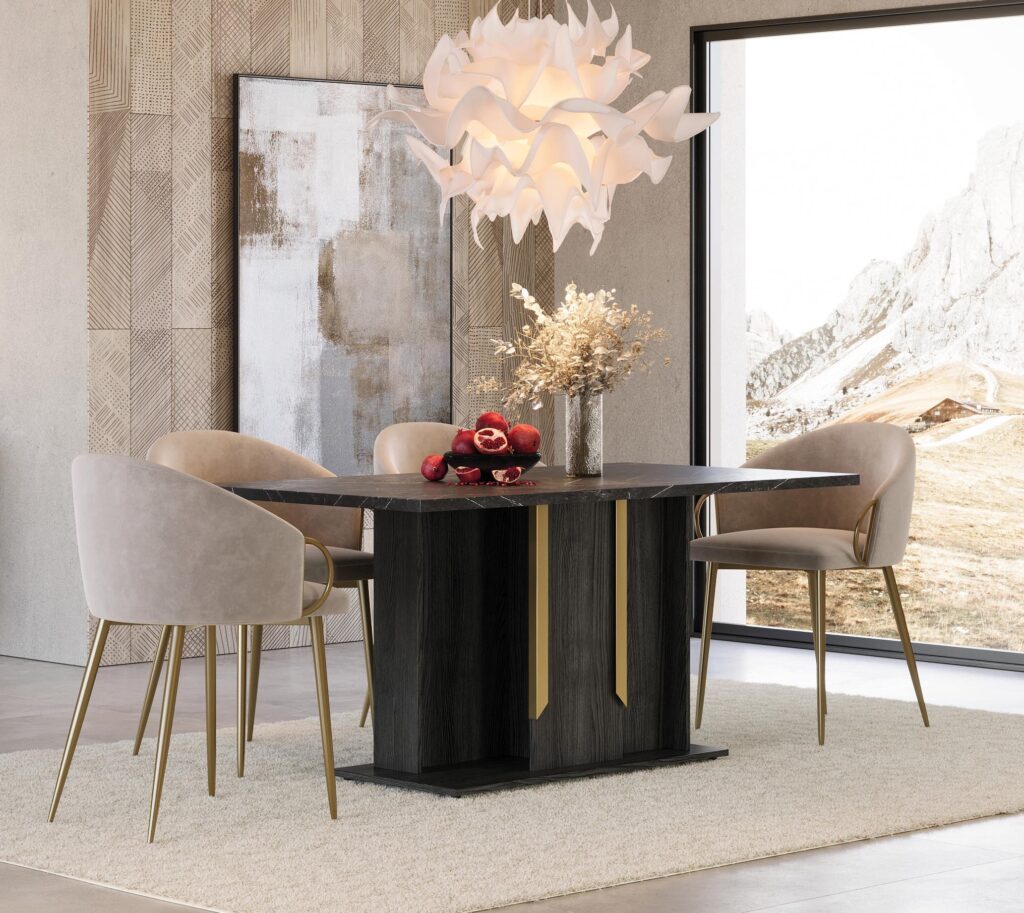 Orion Dining Table in Black Marble with Black or Gold Legs