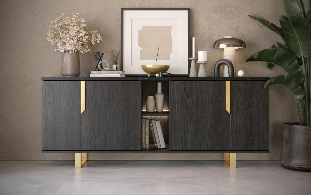 Orion 205cm Sideboard in Black Rosewood with Black or Gold Legs