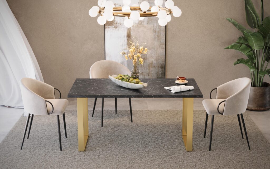 Orion Dining Table in Black Marble with Black or Gold Legs
