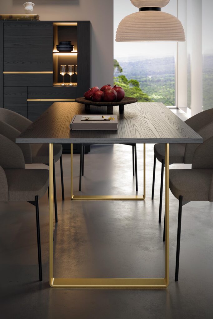 Praga Dining Table in Black Rosewood with Black or Gold Legs