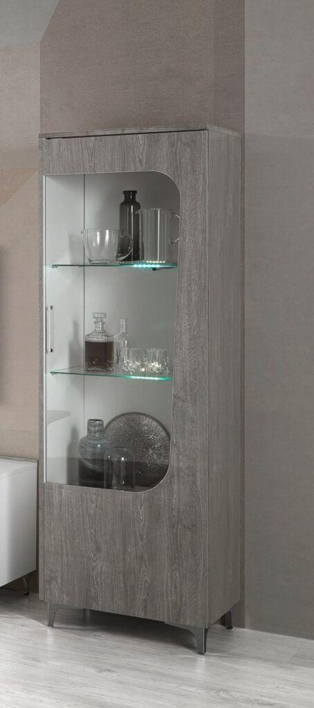 Margo 60cm Display Cabinet in White and Grey Oak High Gloss Finish