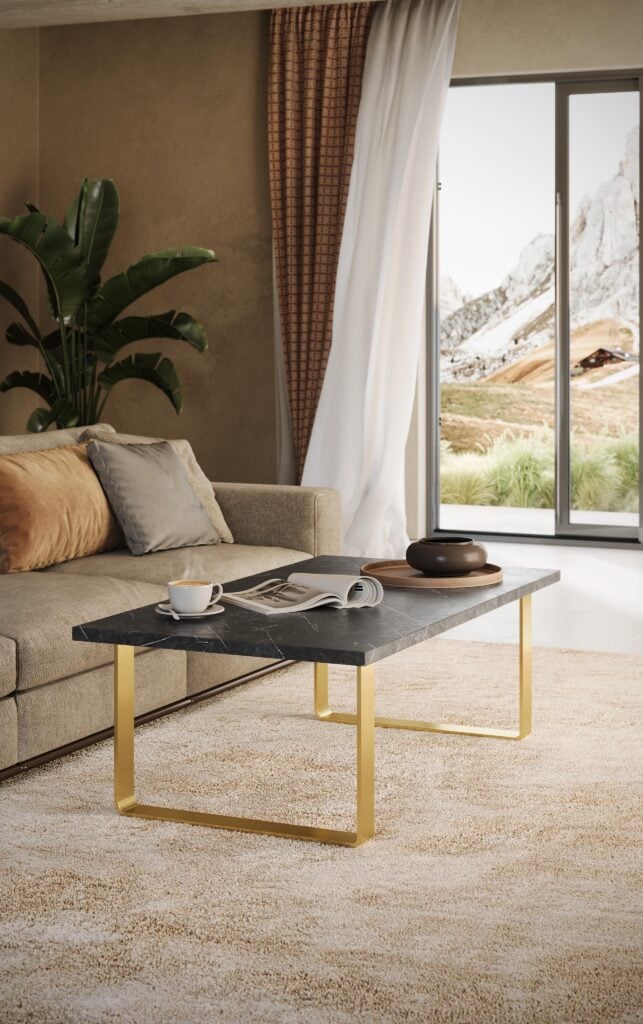 Orion 130x70cm Coffee Table in Black Marble with Black or Gold Legs
