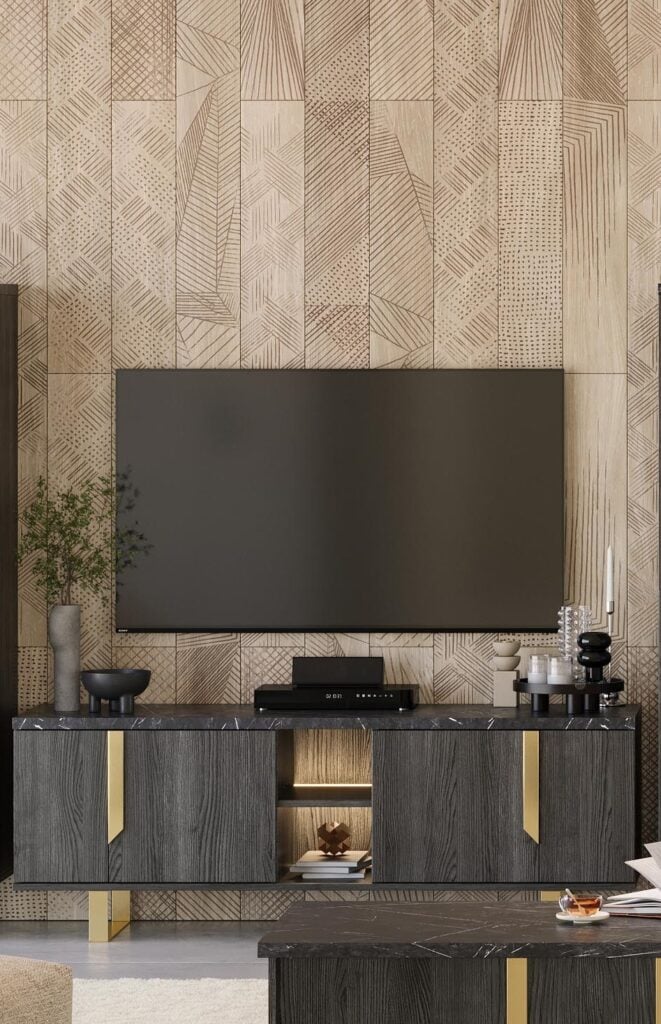 Orion 165cm TV Stand in Black Rosewood with Black or Gold Legs
