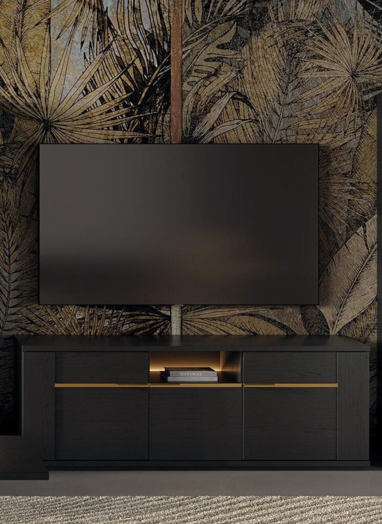 Praga 165cm TV Stand in Black Rosewood with Black or Gold Handles