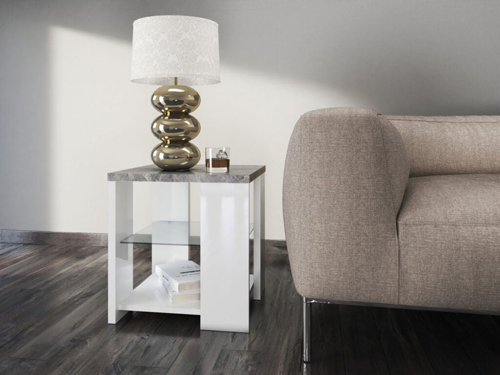 Vivio Lamp Table in Stone and White High Gloss