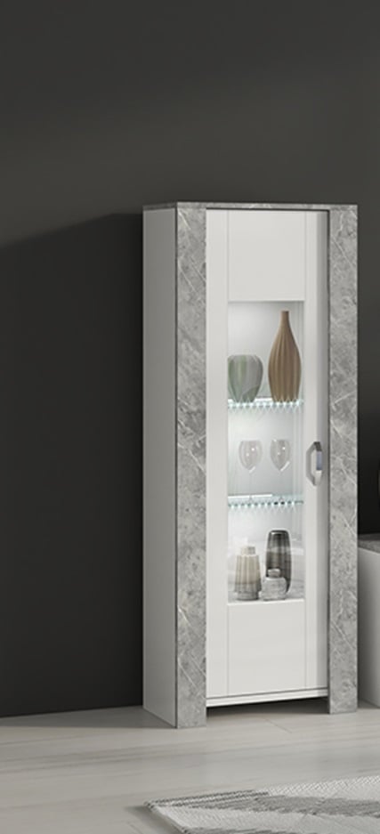 Vivio Narrow Display Cabinet in Stone and White High Gloss