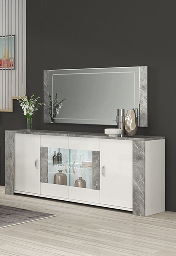 Vivio 200cm 4 door Sideboard in Stone and White High Gloss